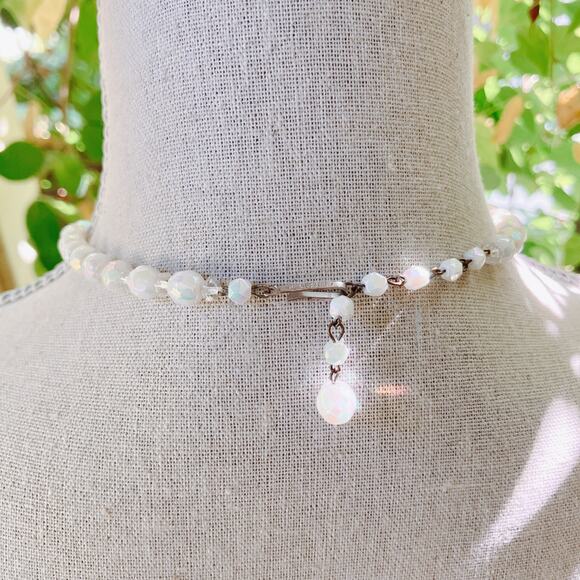 Vintage 1950s West Germany AB Glass Bead Necklace Mid Century 16" Elegant Choker - Picture 4 of 12